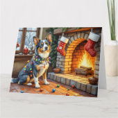 Blue Heeler Fireplace with Christmas Lights Kaart (Voorkant)