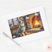 Blue Heeler Fireplace with Christmas Lights Rechthoekige Sticker (Envelop)