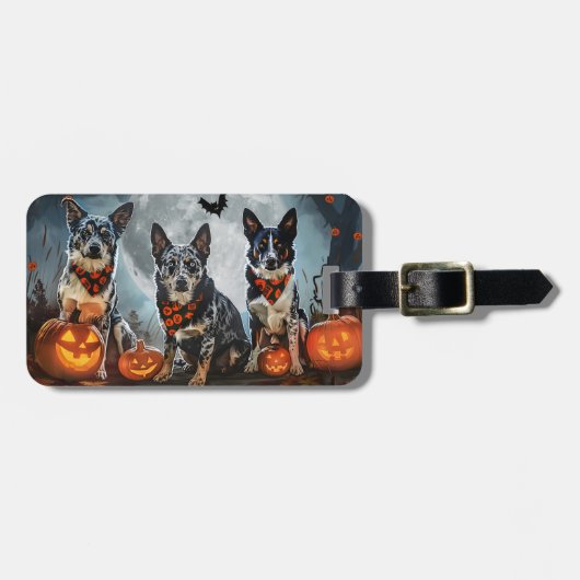 Blue Heeler Halloween Spoken Bagagelabel (Voorkant horizontaal)