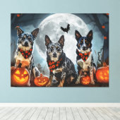 Blue Heeler Halloween Spooky Canvas Afdruk (Insitu (Houten vloer))