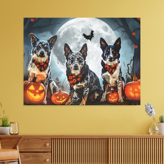 Blue Heeler Halloween Spooky Canvas Afdruk (Insitu (Woonkamer))