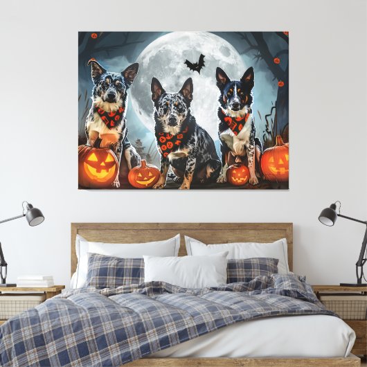 Blue Heeler Halloween Spooky Canvas Afdruk (Insitu (Slaapkamer))