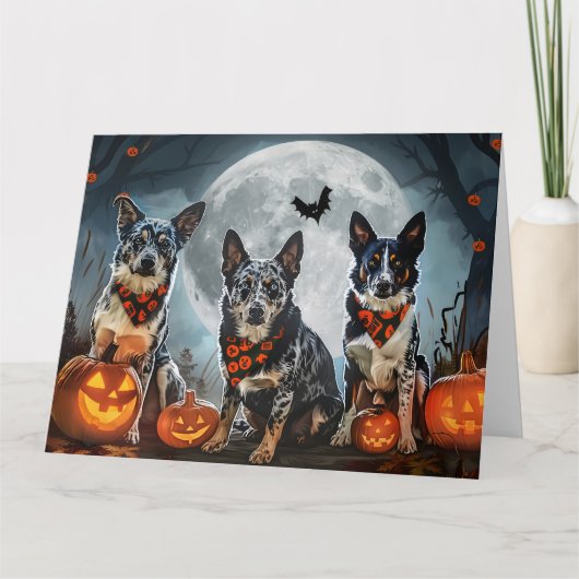 Blue Heeler Halloween Spooky Kaart (Voorkant)