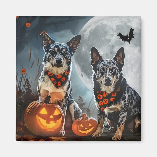 Blue Heeler Halloween Spooky Magneet (Voorkant)