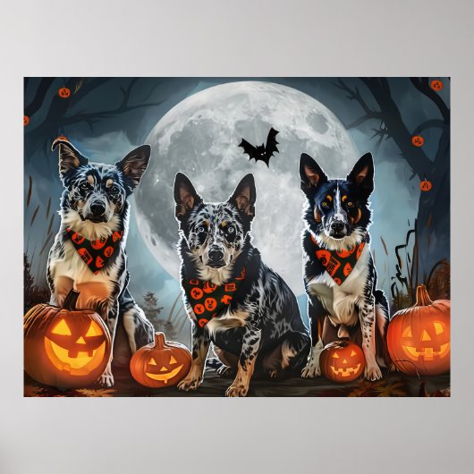 Blue Heeler Halloween Spooky Poster (Voorkant)