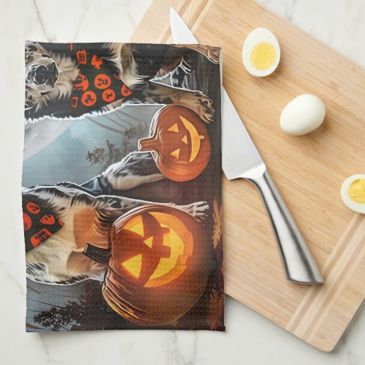 Blue Heeler Halloween Spooky Theedoek (Quarter Fold)