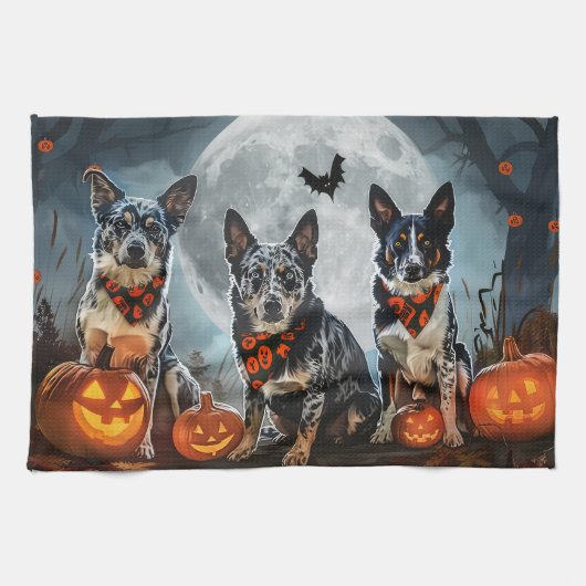 Blue Heeler Halloween Spooky Theedoek (Horizontaal)