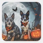 Blue Heeler Halloween Spooky Vierkante Sticker (Voorkant)