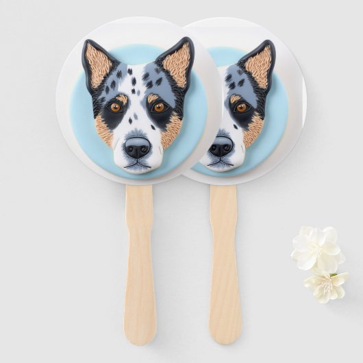 Blue Heeler Hond 3D Geïnspireerd Handwaaier (Voorkant en achterkant)