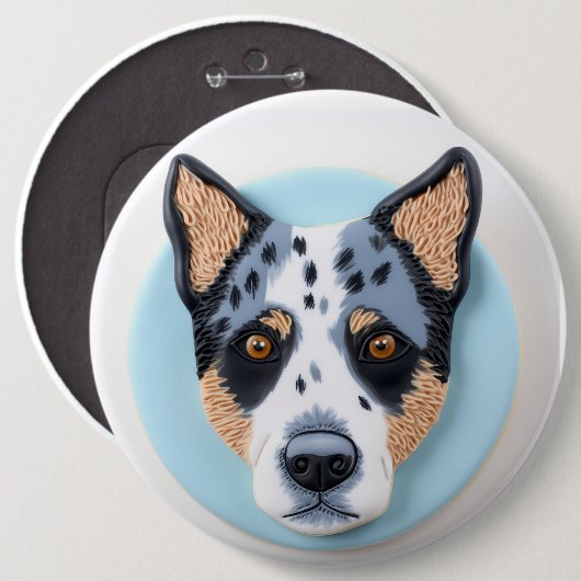 Blue Heeler Hond 3D Geïnspireerd Ronde Button 6,0 Cm (Voorkant /achterkant)