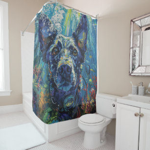 Blue Heeler Hond Duikt Onderwater Douchegordijn