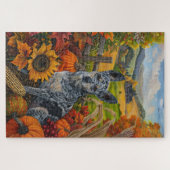 Blue Heeler Hond Herfst Oogst Thanksgiving Legpuzzel (Horizontaal)