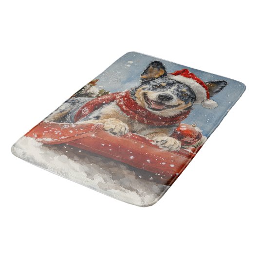 Blue Heeler Hond in Sledge Laat het Sneeuw Kerstmi Badmat (Gekanteld)