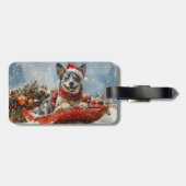 Blue Heeler Hond in Sledge Laat het Sneeuw Kerstmi Bagagelabel (Achterkant horizontaal)