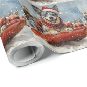 Blue Heeler Hond in Sledge Laat het Sneeuw Kerstmi Cadeaupapier (Rol Hoek)