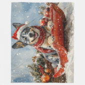 Blue Heeler Hond in Sledge Laat het Sneeuw Kerstmi Fleece Deken (Voorkant)