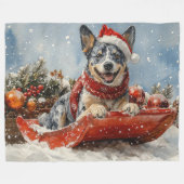 Blue Heeler Hond in Sledge Laat het Sneeuw Kerstmi Fleece Deken (Voorkant (Horizontaal))