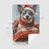 Blue Heeler Hond in Sledge Laat het Sneeuw Kerstmi Golfhanddoek (Insitu)