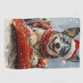 Blue Heeler Hond in Sledge Laat het Sneeuw Kerstmi Golfhanddoek (Horizontaal)