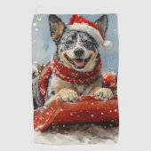 Blue Heeler Hond in Sledge Laat het Sneeuw Kerstmi Golfhanddoek (Voorkant)