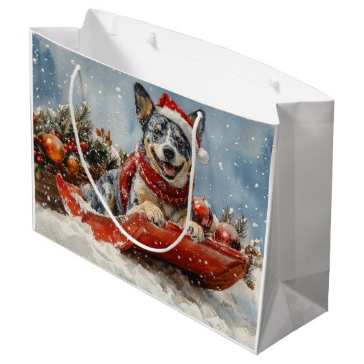 Blue Heeler Hond in Sledge Laat het Sneeuw Kerstmi Groot Cadeauzakje (Achterkant Gekanteld)
