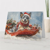 Blue Heeler Hond in Sledge Laat het Sneeuw Kerstmi Kaart (Achterkant)