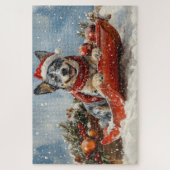 Blue Heeler Hond in Sledge Laat het Sneeuw Kerstmi Legpuzzel (Verticaal)