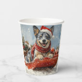 Blue Heeler Hond in Sledge Laat het Sneeuw Kerstmi Papieren Bekers (Achterkant)
