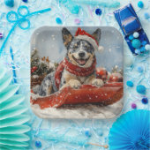 Blue Heeler Hond in Sledge Laat het Sneeuw Kerstmi Papieren Bordje (Feest)