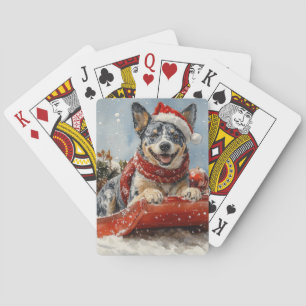 Blue Heeler Hond in Sledge Laat het Sneeuw Kerstmi Pokerkaarten