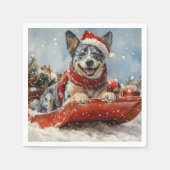 Blue Heeler Hond in Sledge Laat het Sneeuw Kerstmi Servet (Voorkant)