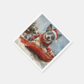 Blue Heeler Hond in Sledge Laat het Sneeuw Kerstmi Servet (Hoek)