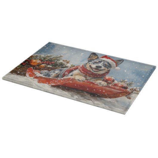 Blue Heeler Hond in Sledge Laat het Sneeuw Kerstmi Snijplank (Hoek)