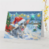 Blue Heeler Hond in Sleigh Sneeuw Kerstmis Kaart (Gele Bloem)