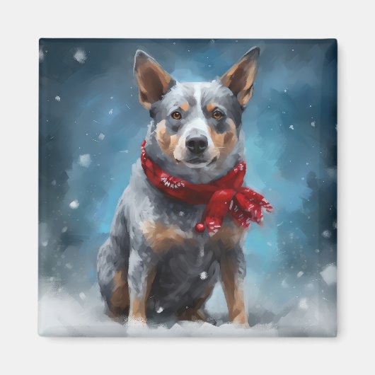 Blue Heeler-hond in sneeuw Kerstmis Magneet (Voorkant)
