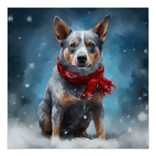 Blue Heeler Hond in Sneeuw Kerstmis Perfect Poster (Voorkant)