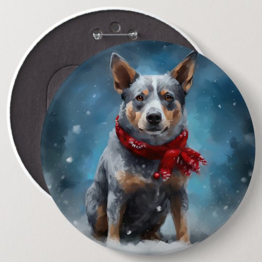 Blue Heeler-hond in sneeuw Kerstmis Ronde Button 6,0 Cm (Voorkant /achterkant)