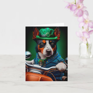 Blue Heeler-hond rijdt op fiets St. Patrick's Day Kaart