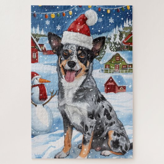 Blue Heeler Hond Winter Wonderland Kerstvreugde Legpuzzel (Verticaal)