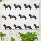 Blue Heeler Hondenras Boho Floral Silhouette Theedoek (Gevouwen)