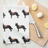 Blue Heeler Hondenras Boho Floral Silhouette Theedoek (Quarter Fold)