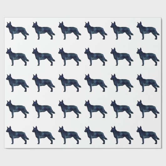Blue Heeler Hondenras Silhouette Black Waterverf Cadeaupapier (Vlak)