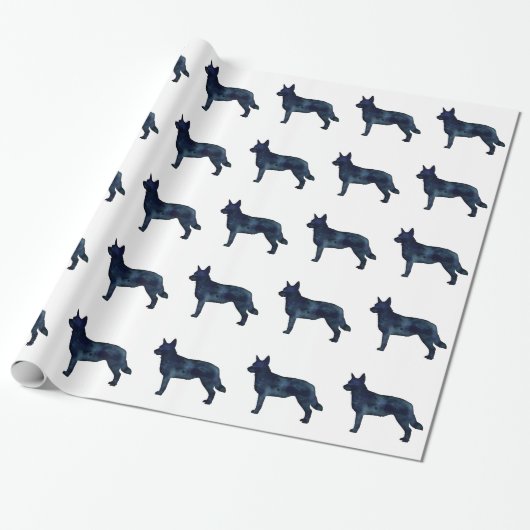 Blue Heeler Hondenras Silhouette Black Waterverf Cadeaupapier (Uitgerold)