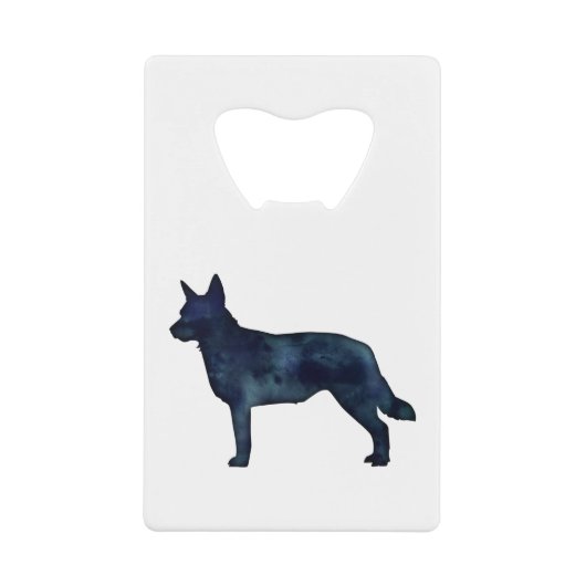 Blue Heeler Hondenras Silhouette Black Waterverf Creditkaart Flessenopener (Voorkant)