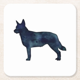 Blue Heeler Hondenras Silhouette Black Waterverf Kartonnen Onderzetters