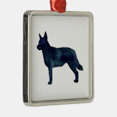 Blue Heeler Hondenras Silhouette Black Waterverf Metalen Ornament (Rechts)