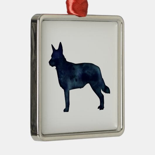 Blue Heeler Hondenras Silhouette Black Waterverf Metalen Ornament (Rechts)