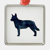 Blue Heeler Hondenras Silhouette Black Waterverf Metalen Ornament (Voorkant)