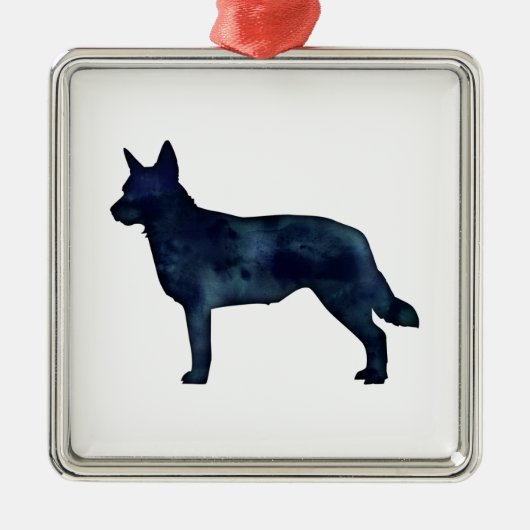 Blue Heeler Hondenras Silhouette Black Waterverf Metalen Ornament (Voorkant)