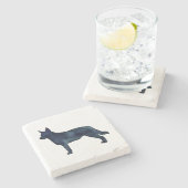 Blue Heeler Hondenras Silhouette Black Waterverf Stenen Onderzetter (Zijkant)